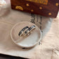 Adjustable Silver Ring for Couples with Reindeer, Moon, Cottage, and Waves