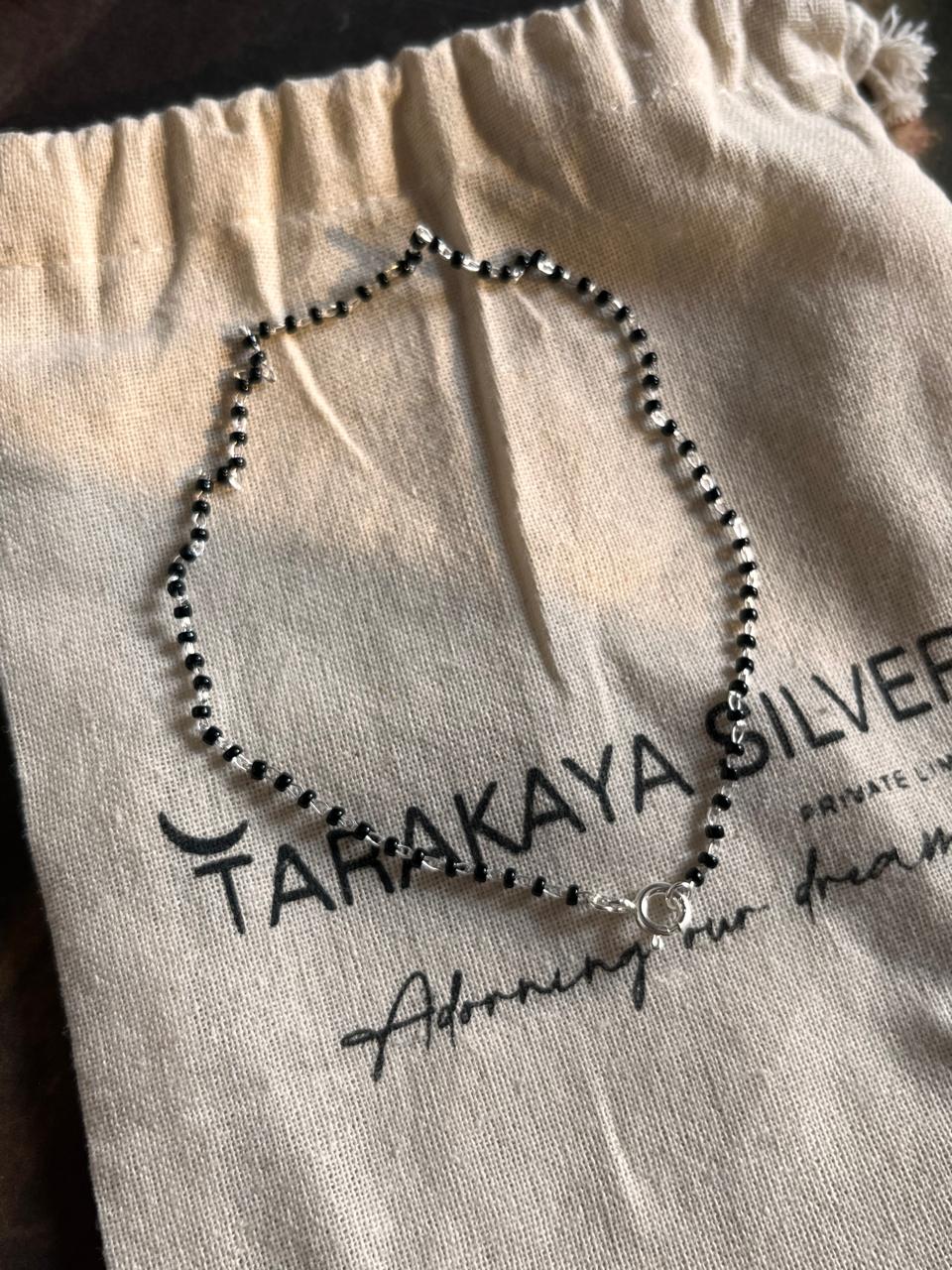Timeless Full Black Beaded Anklet in 925 Silver