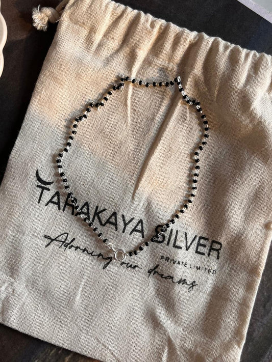 925 Silver Anklet with Full Black Beaded Nazariya Design