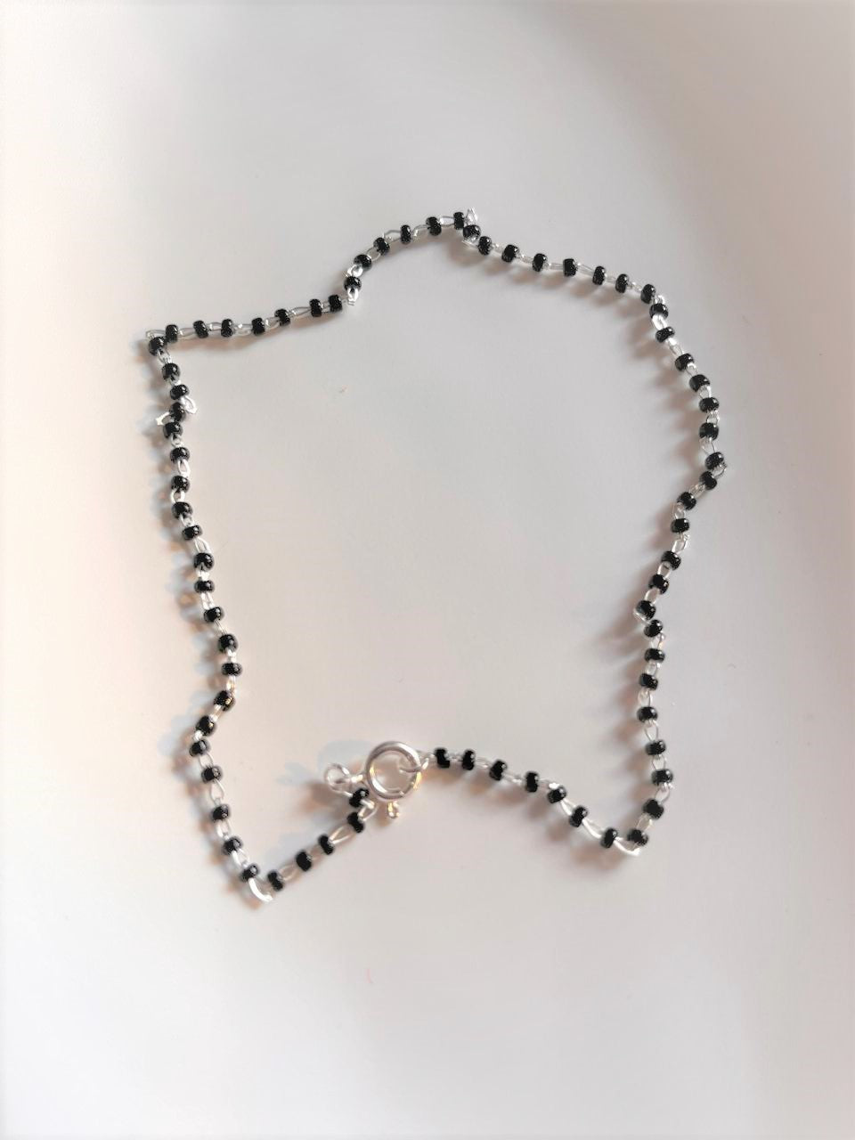 Traditional Nazariya Anklet with Black Beads in Sterling Silver