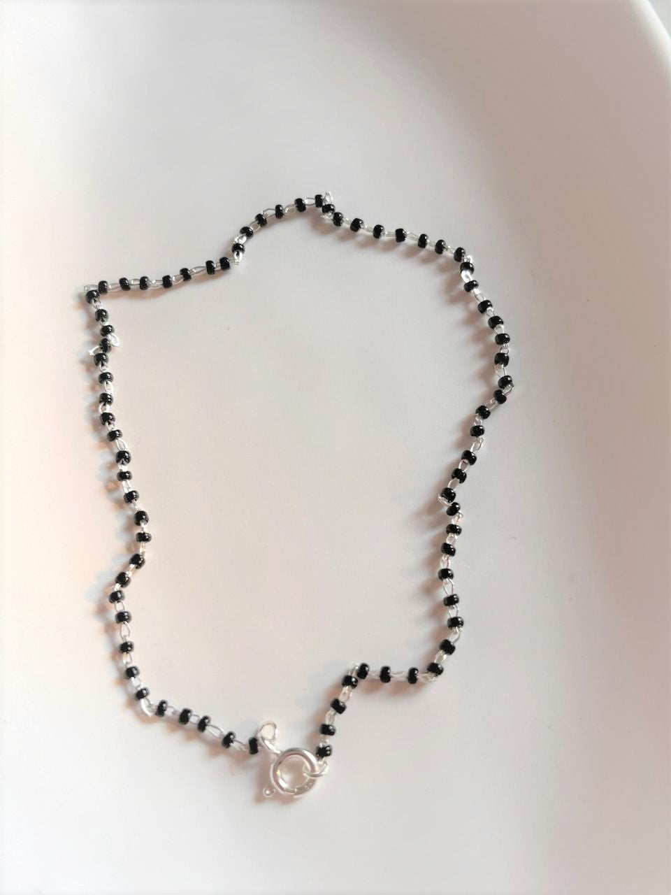 Sterling Silver Nazariya Anklet with Black Beads