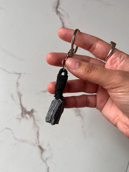 Lapis lazuli gemstone key ring with gold accents