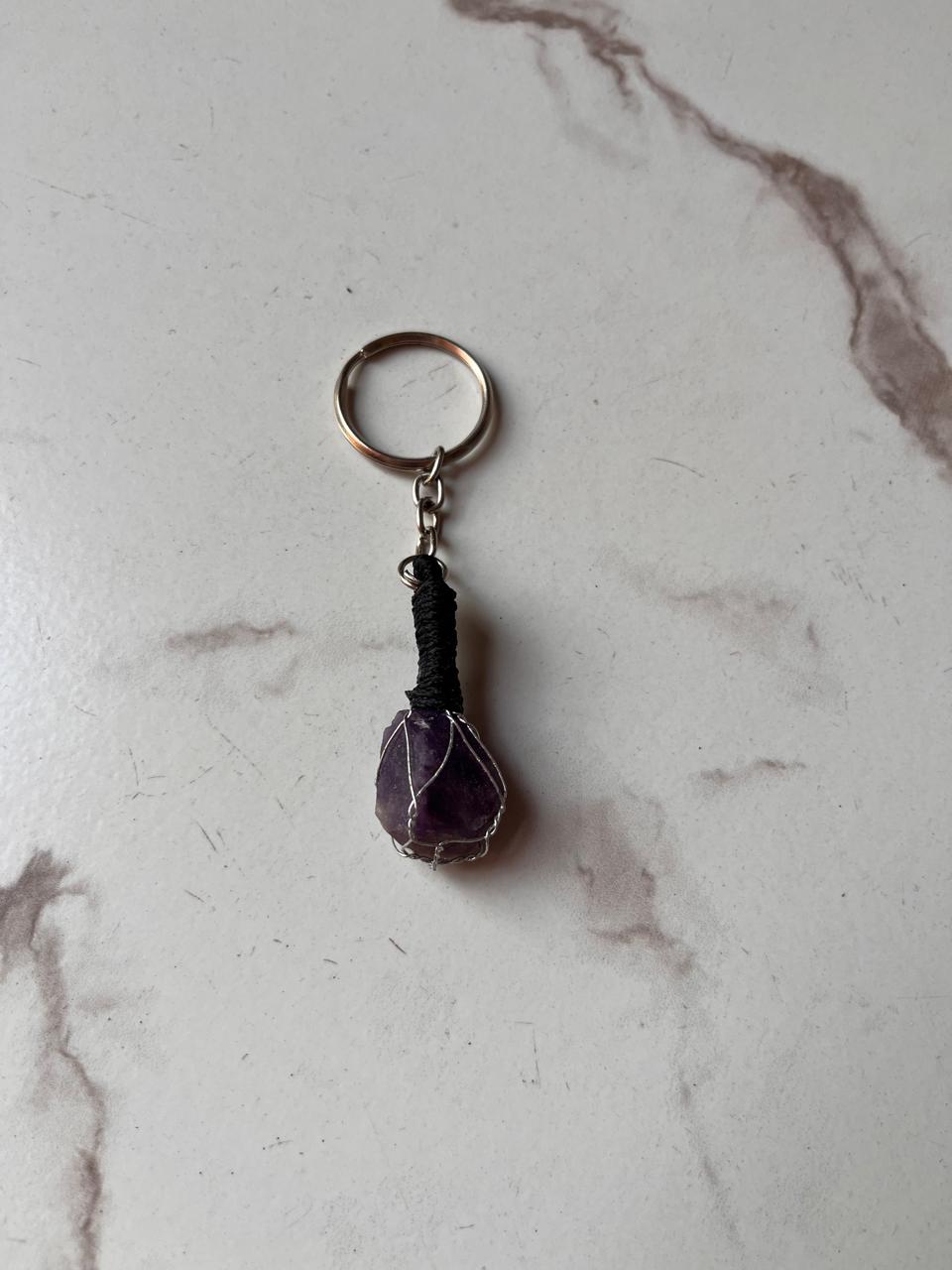 Silver Key Ring with Amethyst Stone