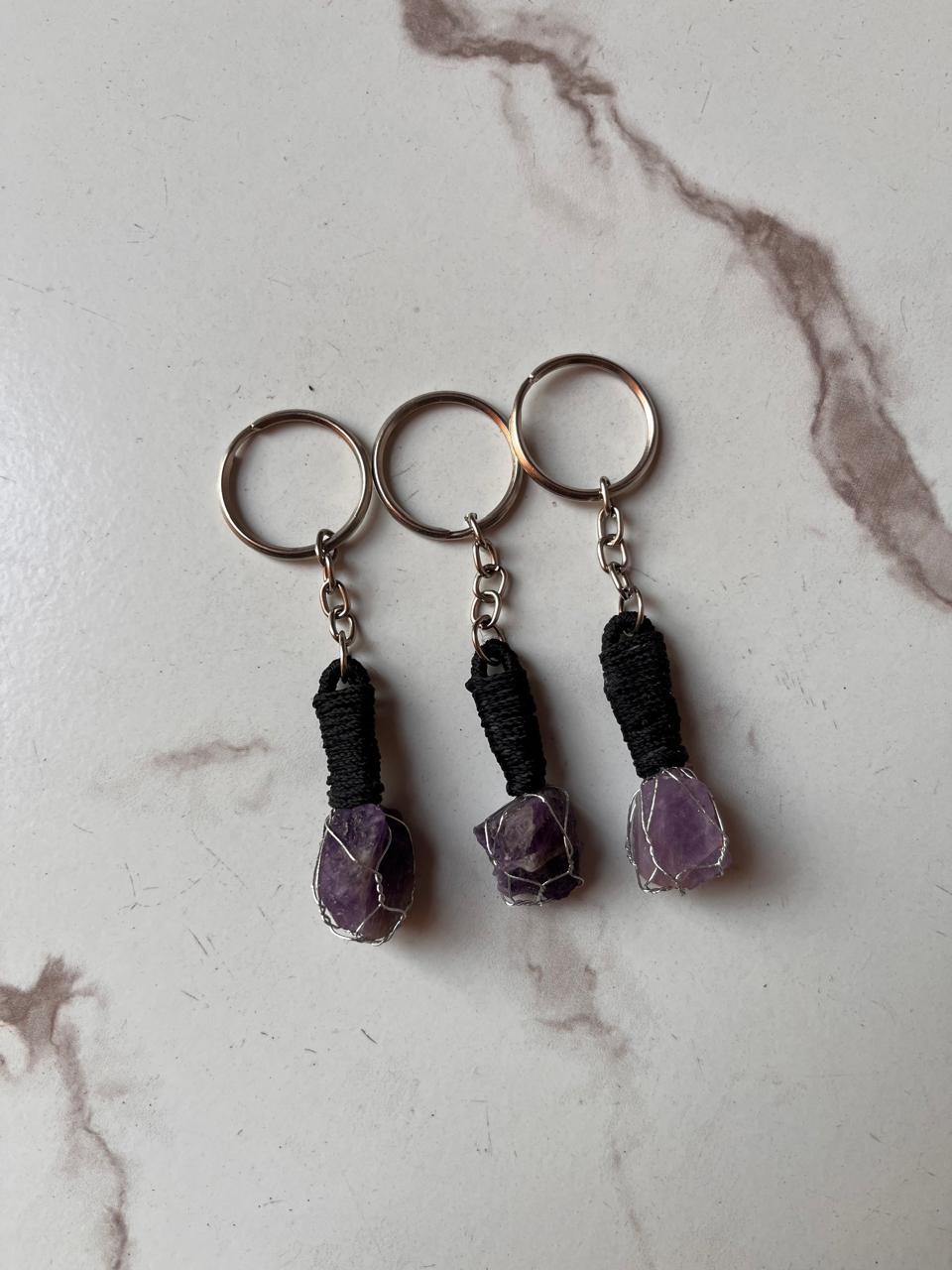 Amethyst Keychain with Polished Stone