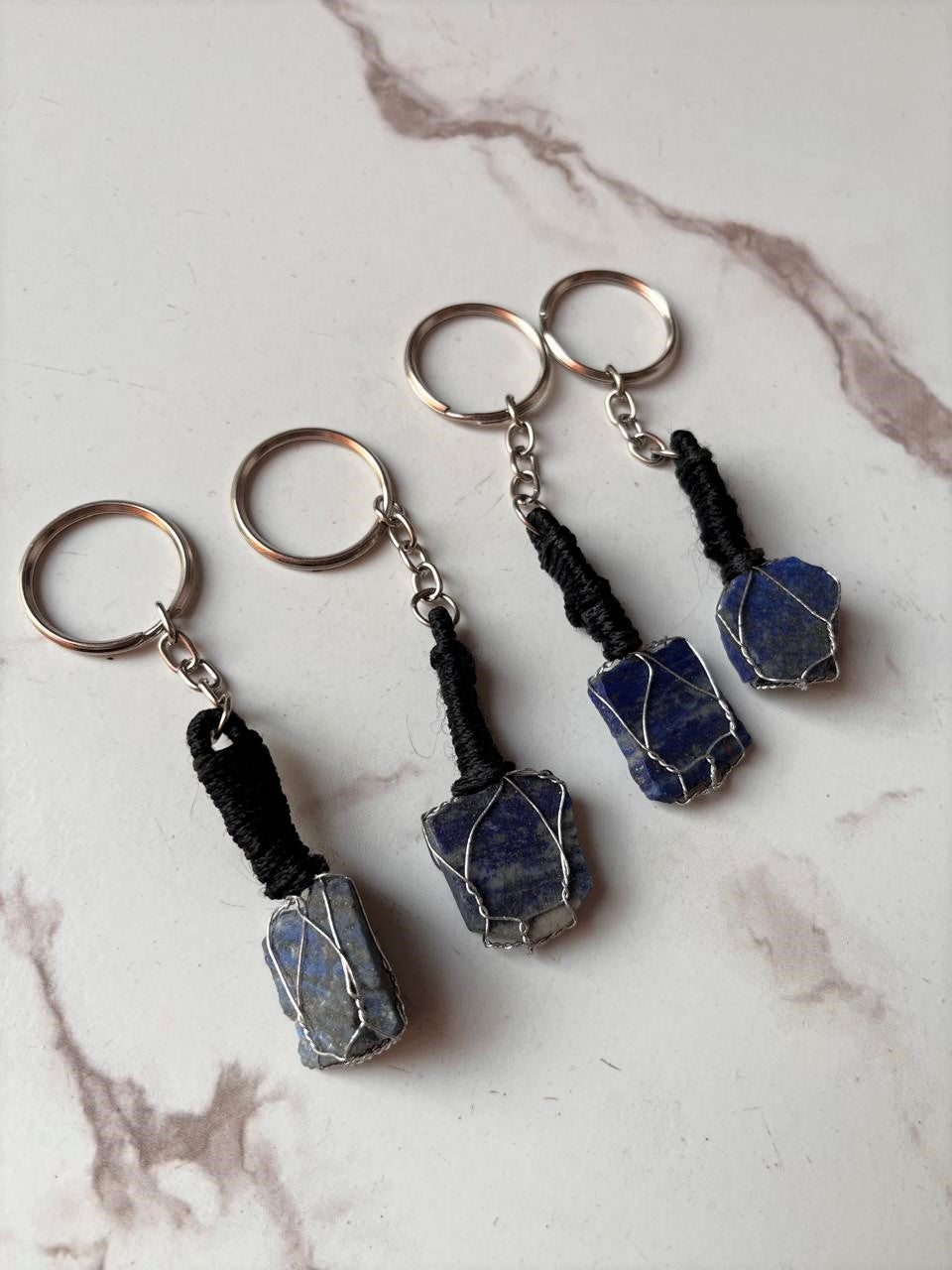 Handcrafted Lapis Lazuli Key Ring with Bold Charm