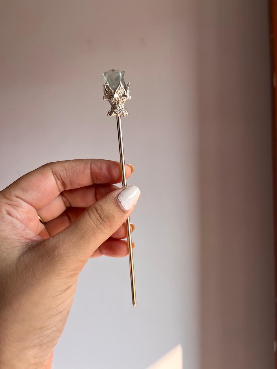 Sterling Silver Green Fluorite Hair Bun Pin
