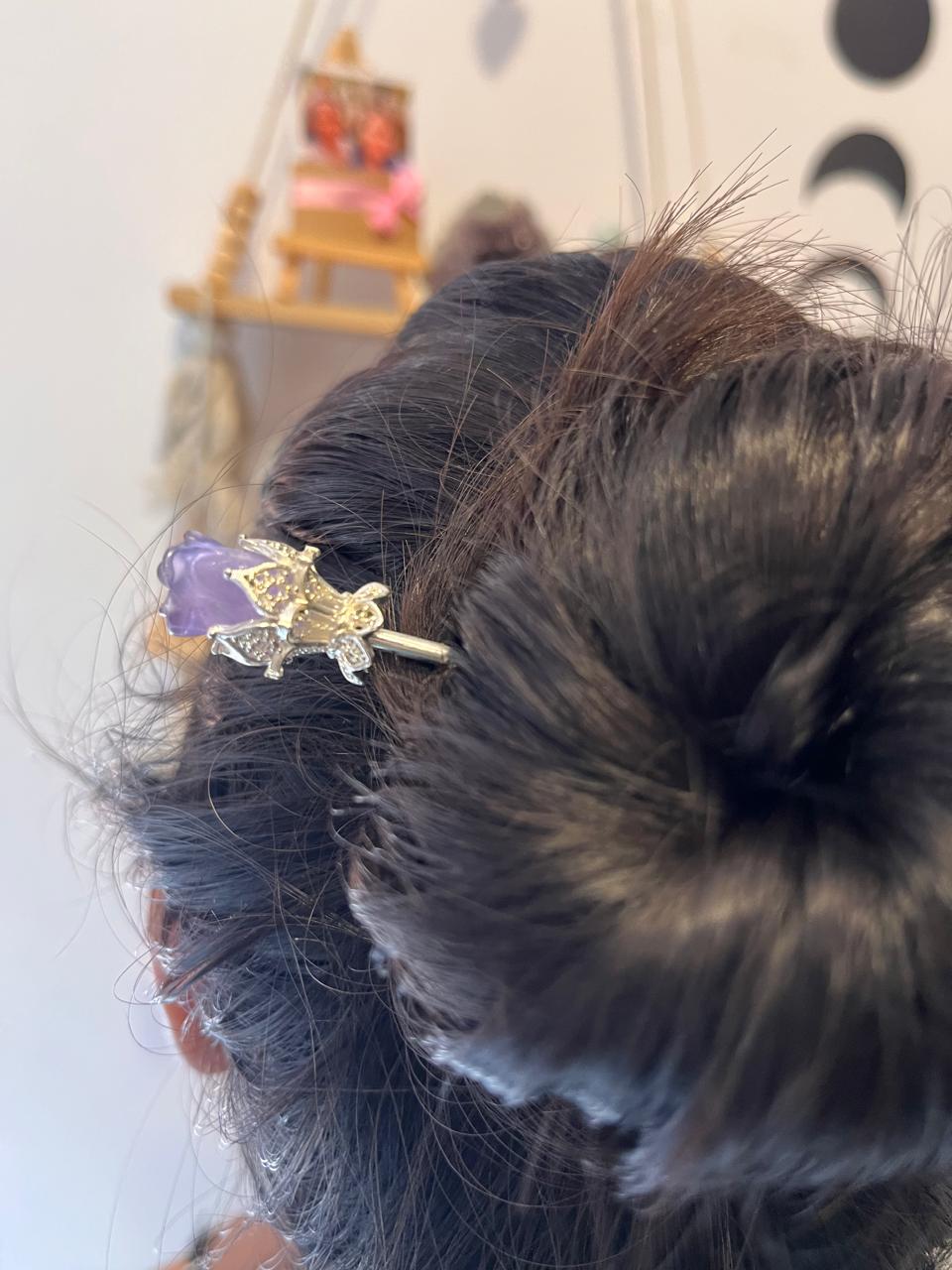 Blue Fluorite Crystal Hair Pin for Bun