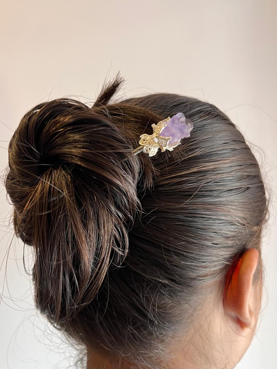 Sterling Silver Blue Fluorite Hair Bun Pin