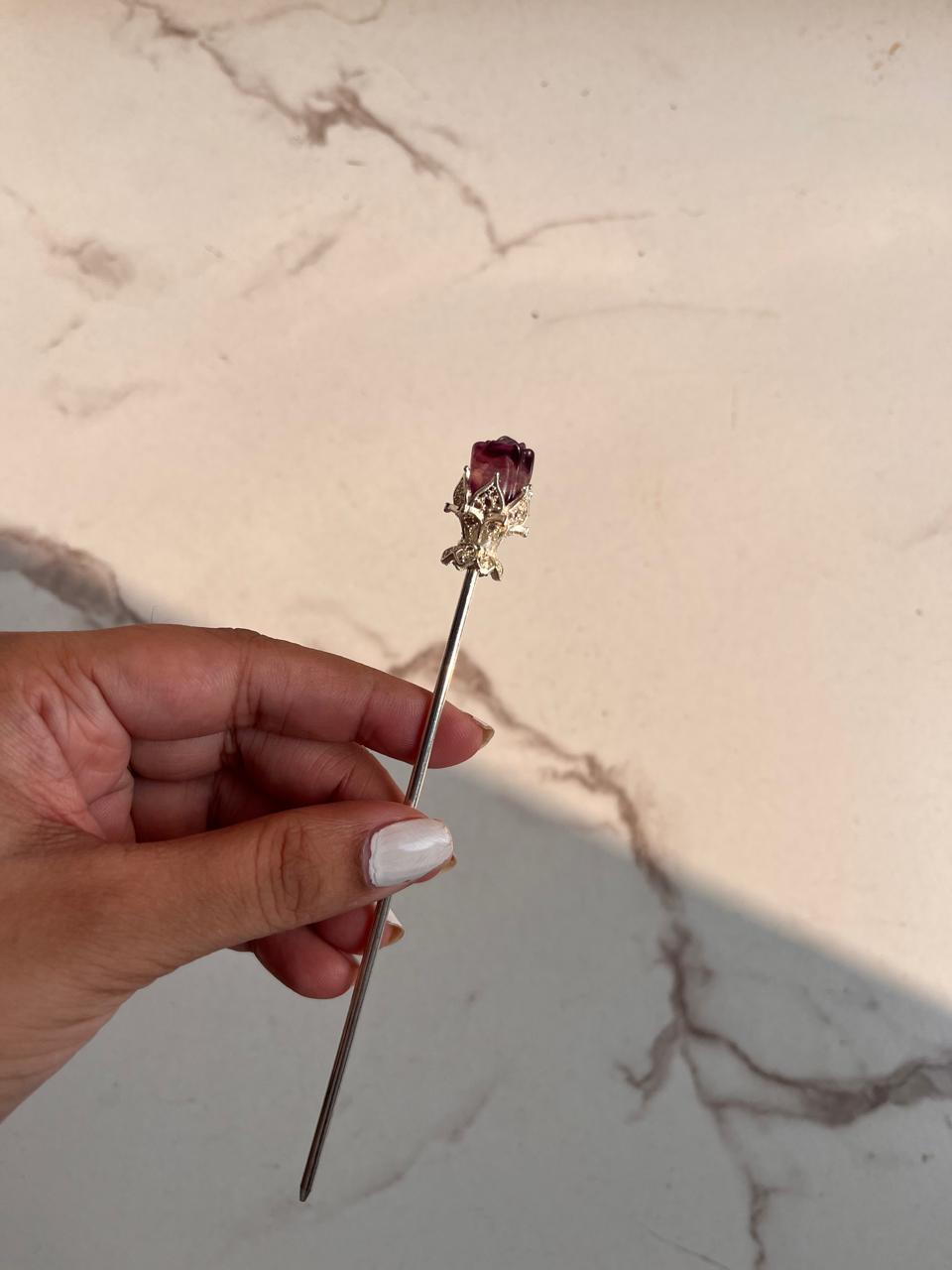 Sterling Silver Purple Fluorite Hair Bun Pin