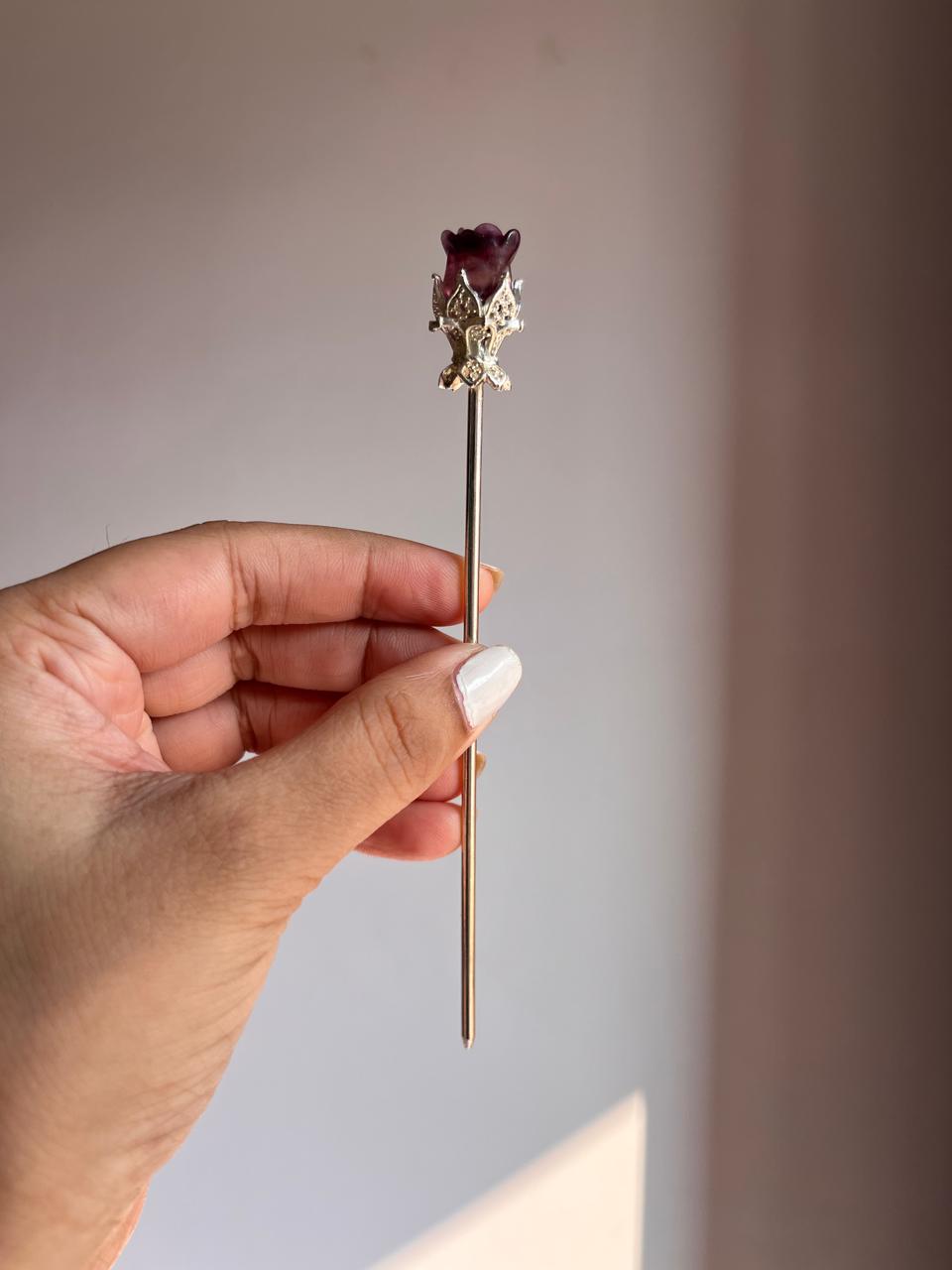 Purple Fluorite Crystal Hair Pin for Bun