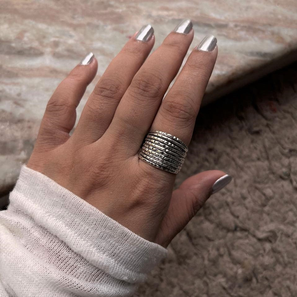 Handmade Tribal Textured Wire Silver Ring 