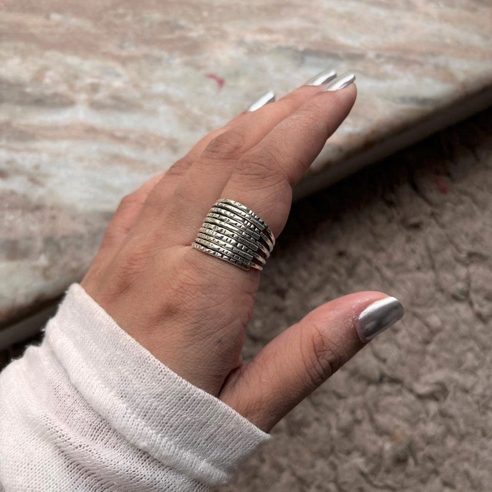 Tribal Silver Stack Band Ring with Wire Detailing