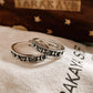 Handcrafted couple’s adjustable silver ring with forest reindeer and moon details