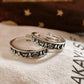 Couple adjustable silver ring featuring forest reindeer moon cottage design