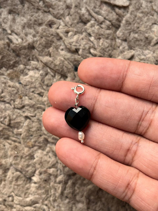 Black Onyx Heart with Pearl Crystal Charm