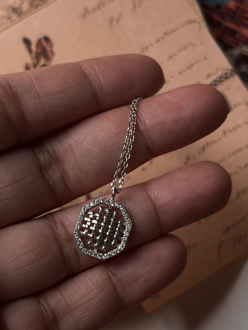 Simple Octagon Silver Necklace Design