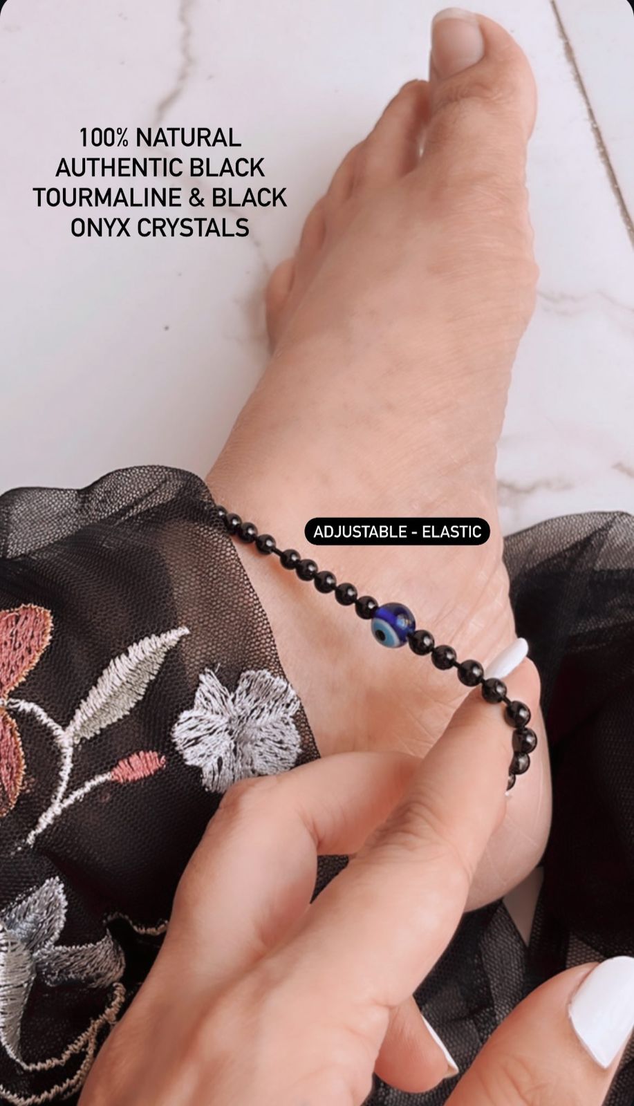 Protection Nazariya Anklet with Black Onyx and Black Tourmaline