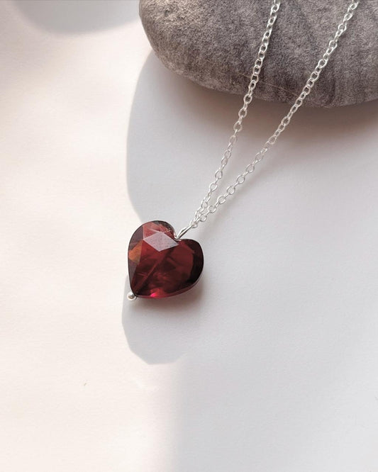 Garnet Heart Crystal Necklace