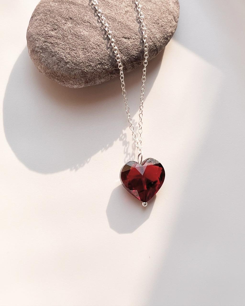 Heart Shaped Garnet Necklace for Love