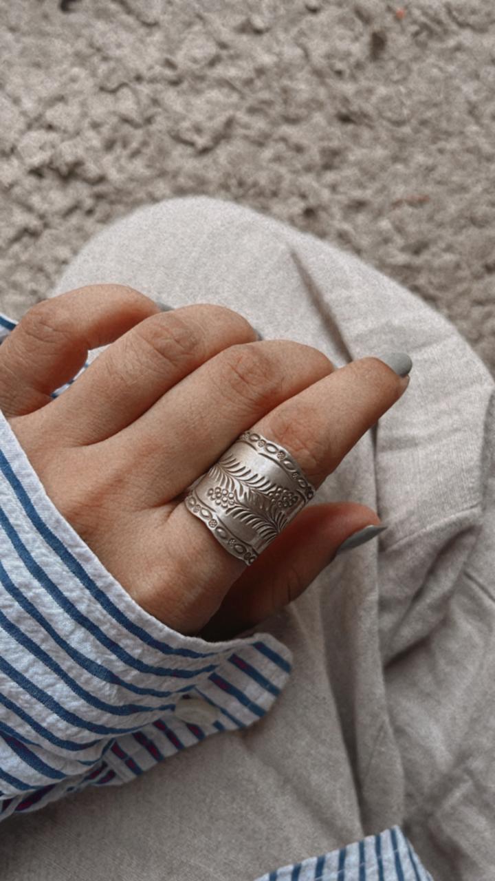 Antique Bohemian Lavender Flower Handcrafted Adjustable Silver 925 Ring