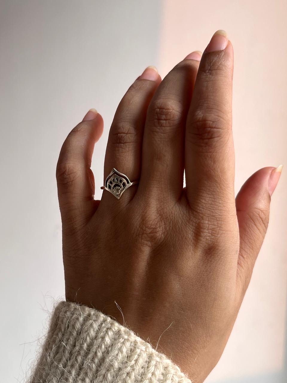 Sterling Silver Mandala Piece Ring with Detailed Artistry
