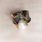 Handcrafted Baroque pearl rustic silver ring with unique design.