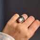 Boho-style Baroque pearl rustic 2 silver ring with intricate detailing.