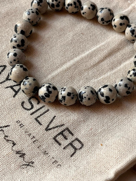 Dalmatian Jasper 8MM Crystal Bracelet for Grounding and Joy