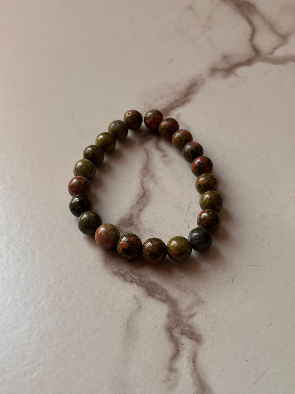 Handmade Unakite 8MM Bracelet for Heart and Mind Healing