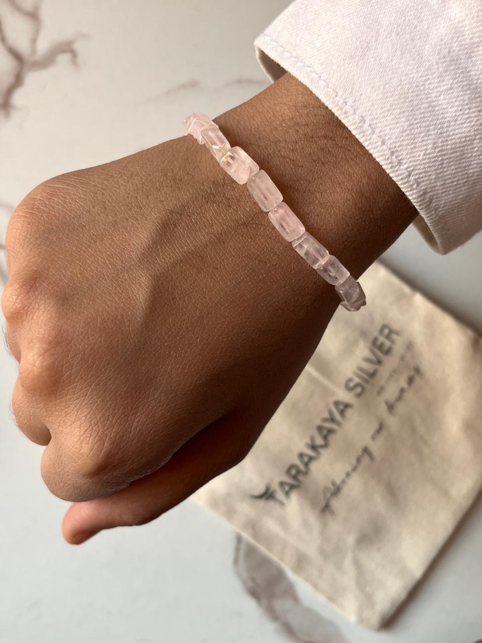 Healing Rose Quartz Crystal Bracelet with Rectangular Beads
