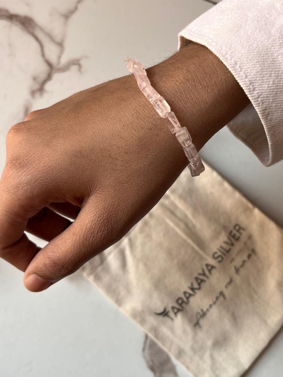 Crystal Bracelet with Rose Quartz Rectangular Beads