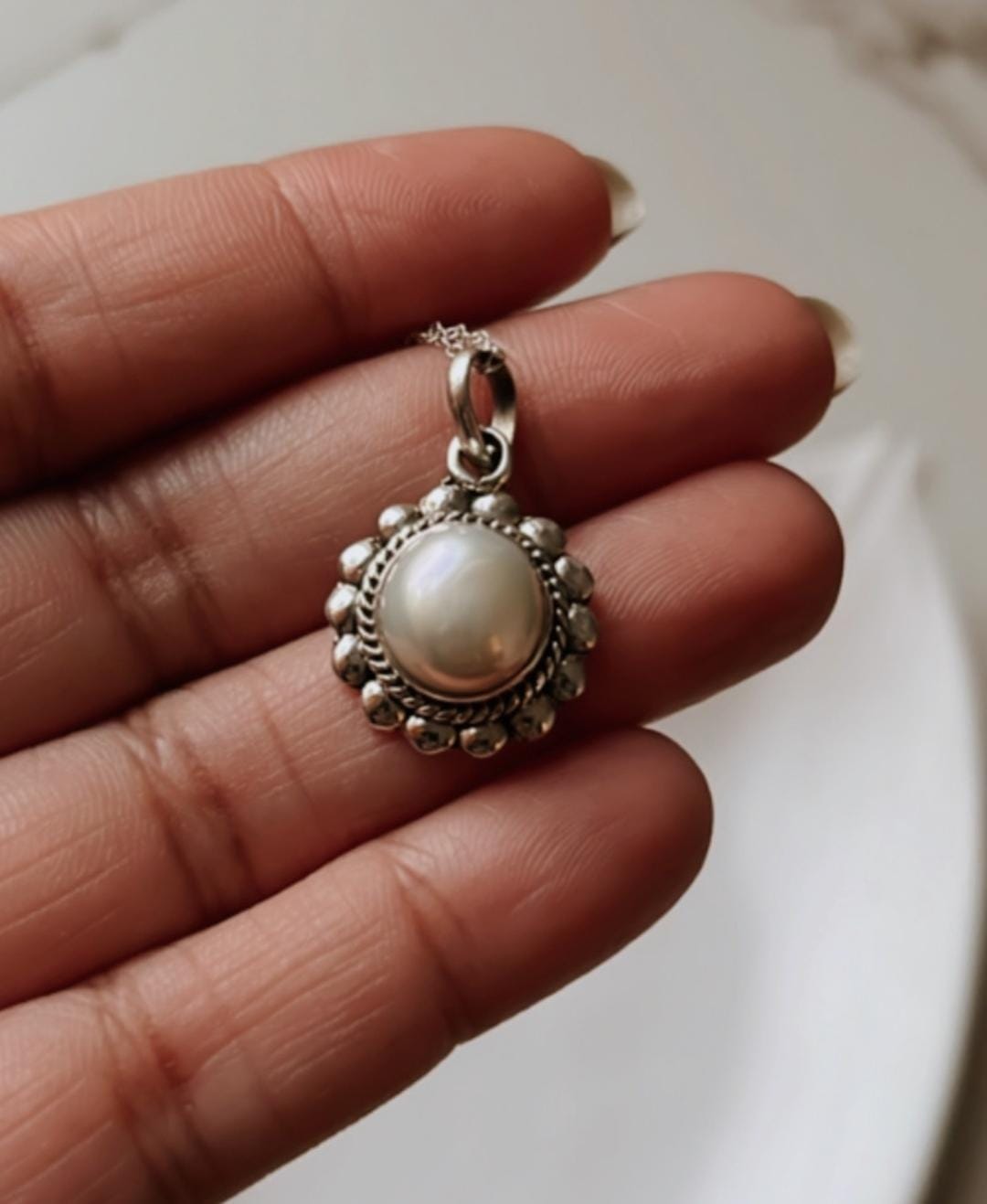 Natural Fresh Water Pearl Boho Silver Pendant