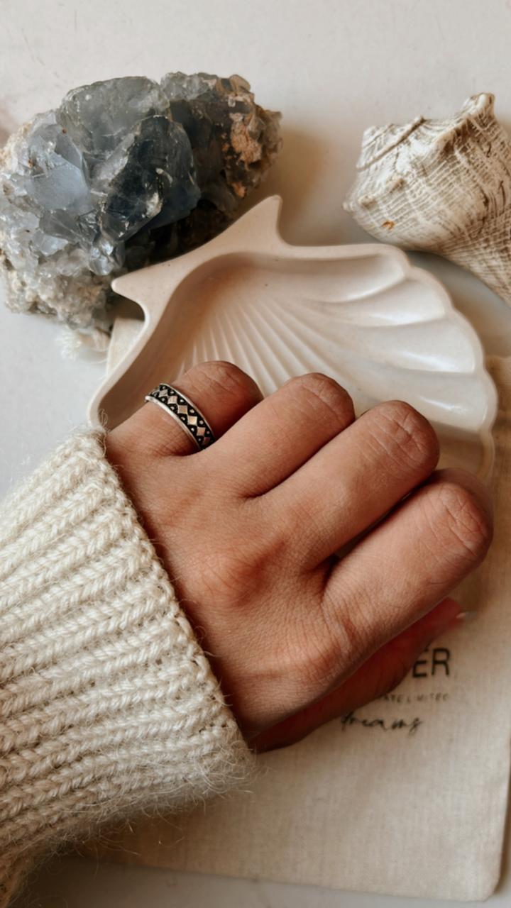 Handcrafted Tribal Dot Silver Ring for Mid or Little Finger