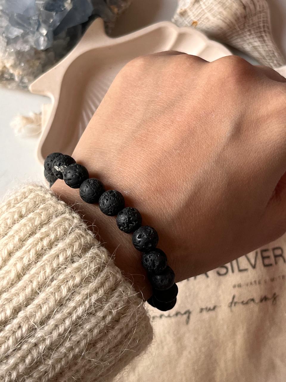 8MM Black Lava Gemstone Bracelet 