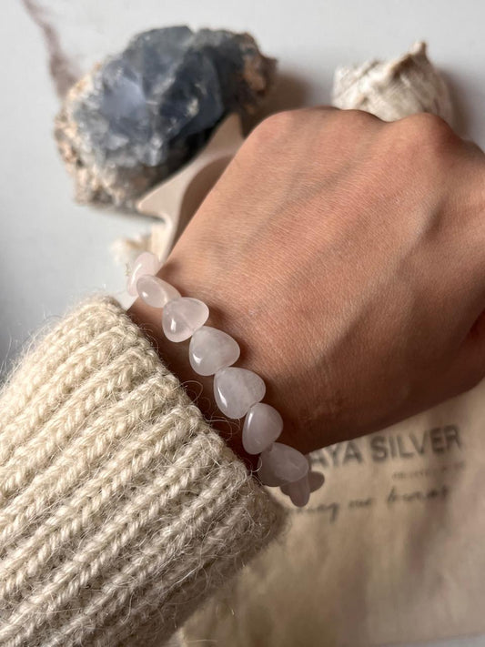 Rose Quartz Heart Crystal Bracelet for Emotional Healing