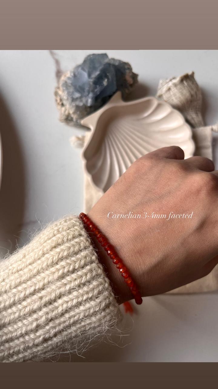 Carnelian Dark Shade 3MM-4MM Faceted Crystal Silver Bracelet