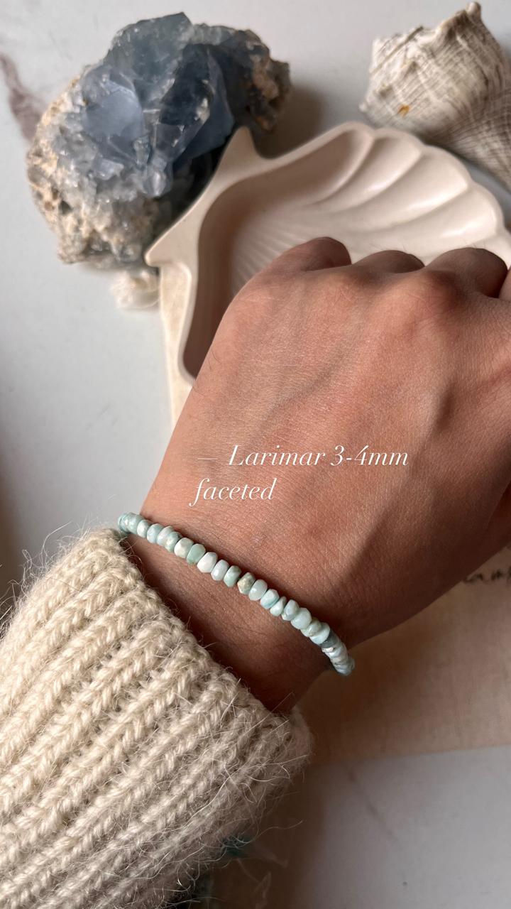 Faceted Larimar Crystal Silver Bracelet for Inner Peace