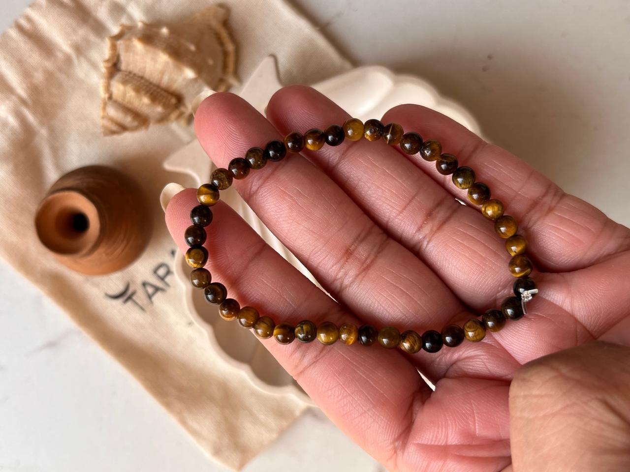 Elegant Tiger Eye Round 4MM Natural Crystal Bracelet