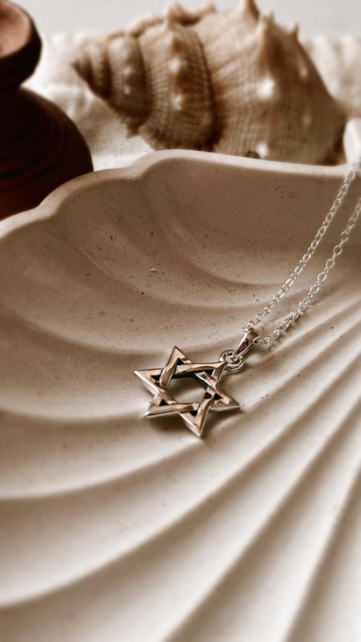 Elegant Star of David 6 Points Silver Necklace