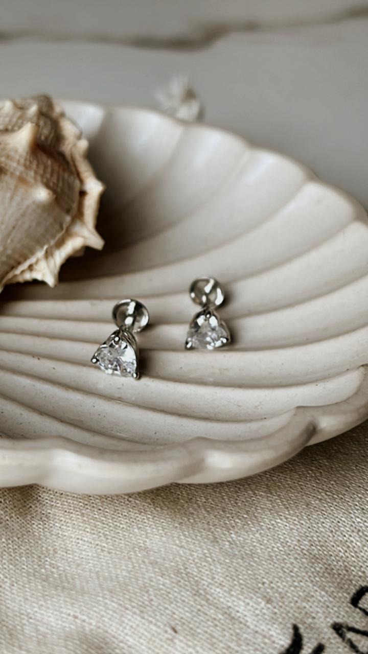 CZ Heart Cut Statement South Screw Silver Stud Earrings