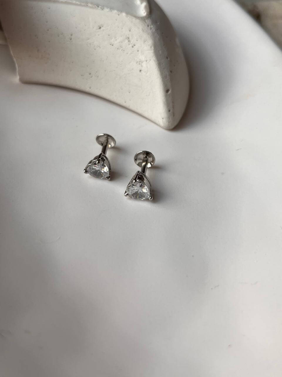 CZ Heart Cut Silver Statement Studs with South Screw