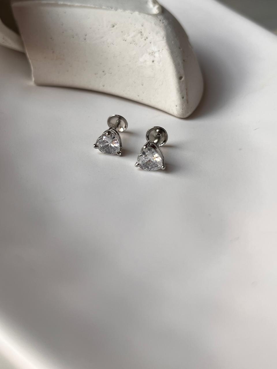 CZ Heart Cut Silver Statement Studs with South Screw