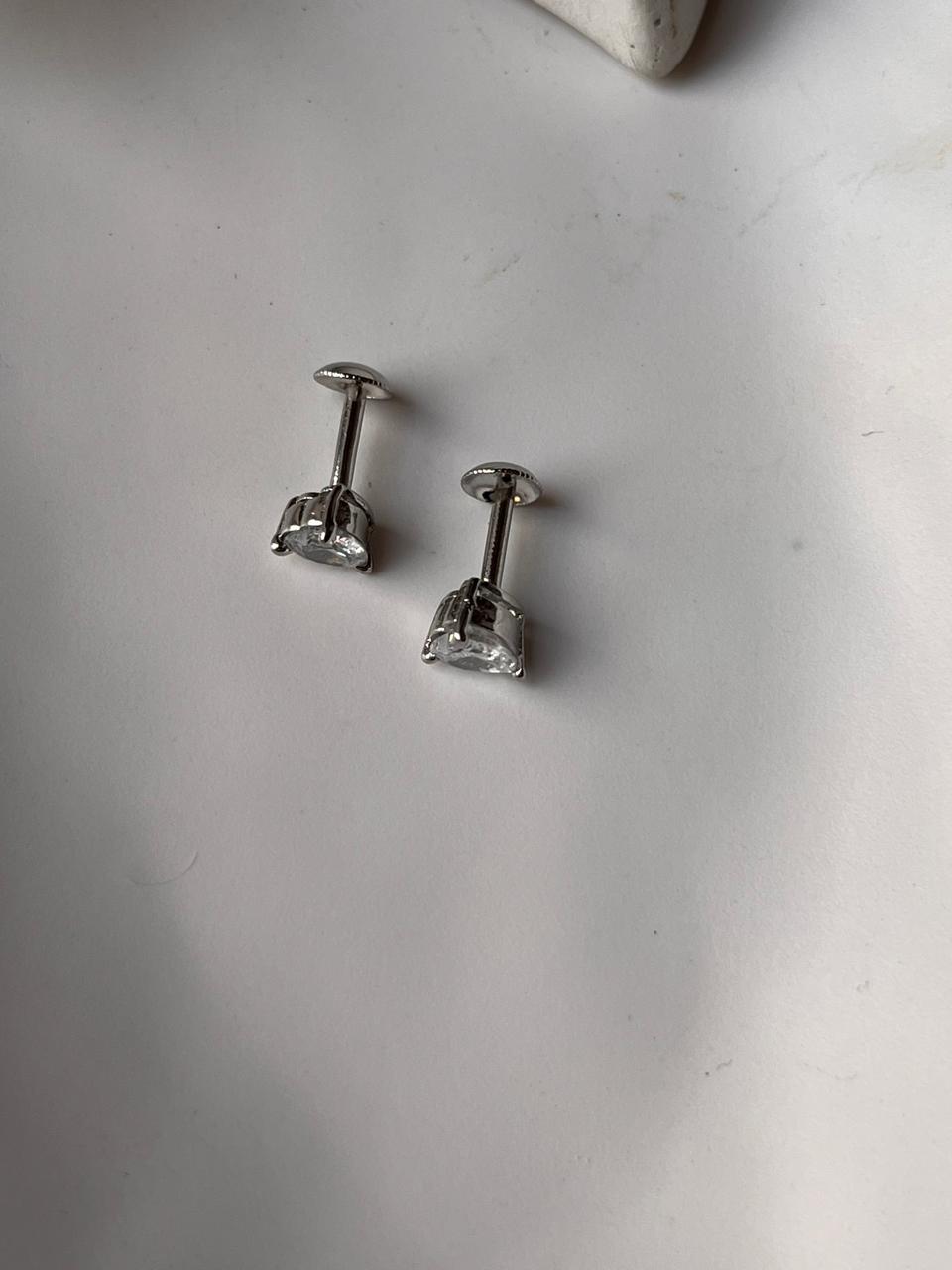 South Screw Silver Studs with CZ Heart Cut Design