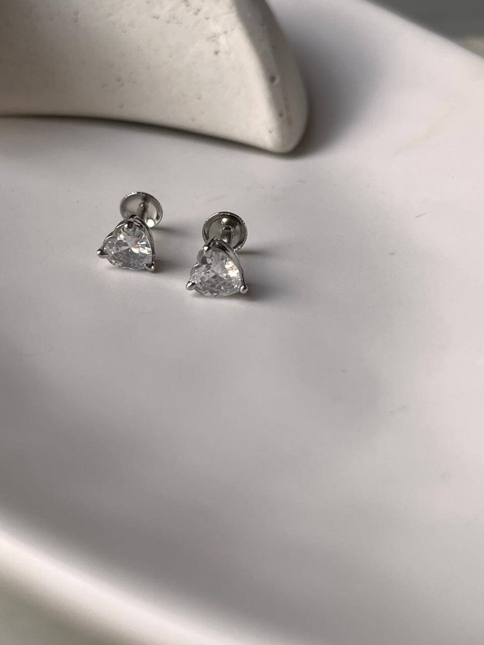 Statement Heart Cut CZ South Screw Silver Studs