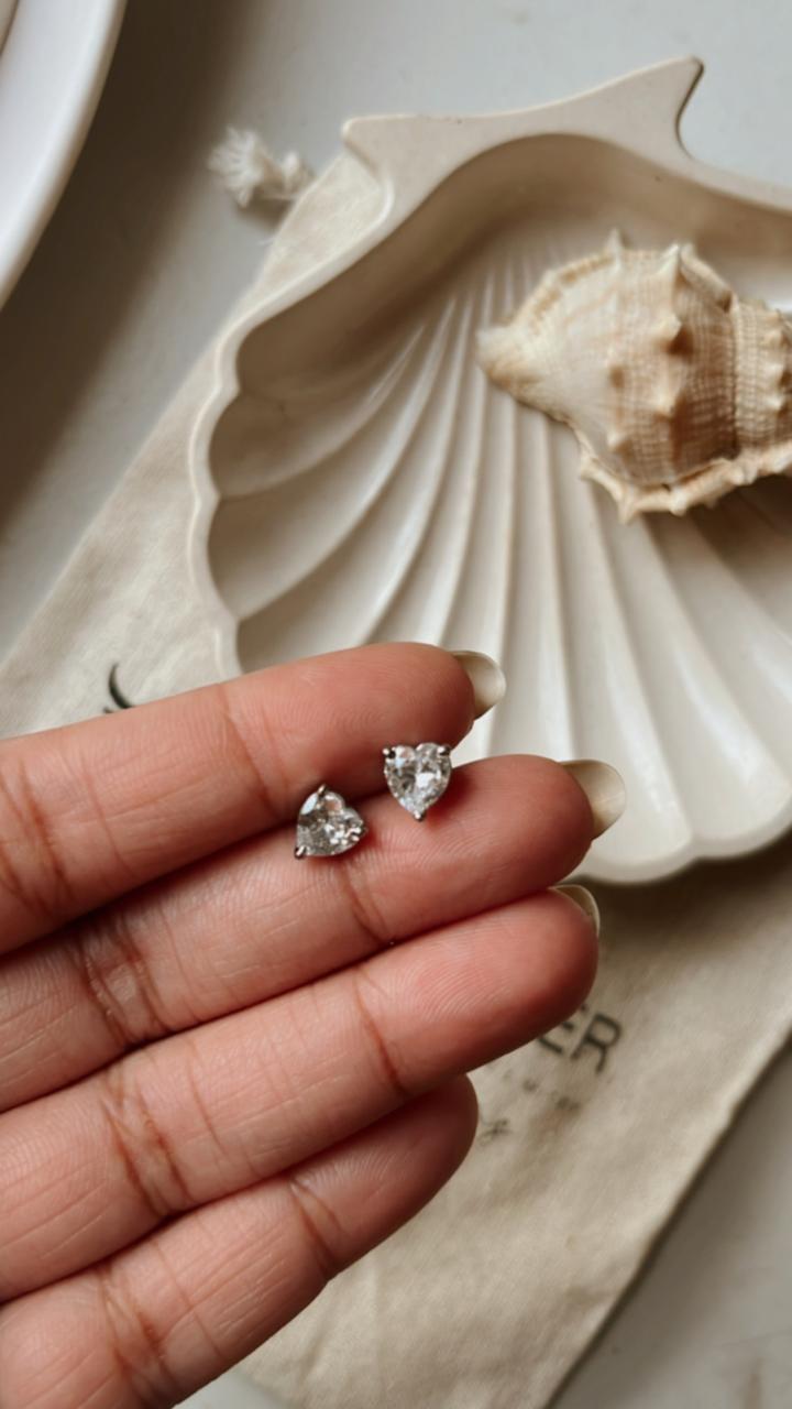Heart Cut CZ South Screw Silver Statement Studs