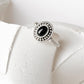 Black Onyx Rawa Tribal Silver Ring with ornate silver detailing, displayed on a neutral background.