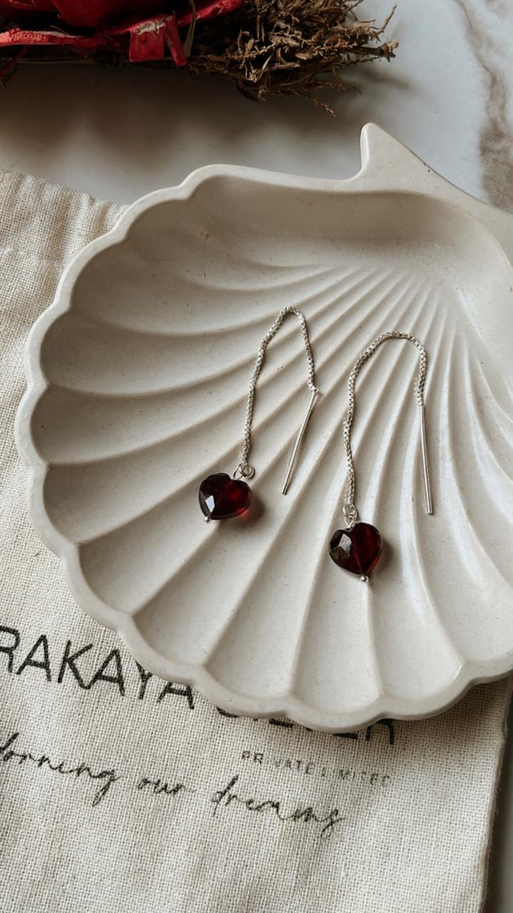 925 Silver Garnet Heart Sui Dhaga Earrings