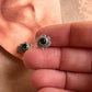 Elegant Green CZ Flower Silver Studs with South Screw