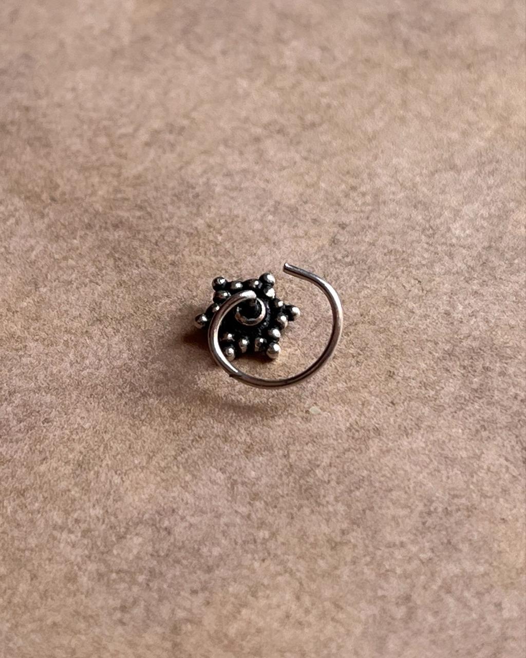 Elegant tribal Rawa silver nose pin with wired backing