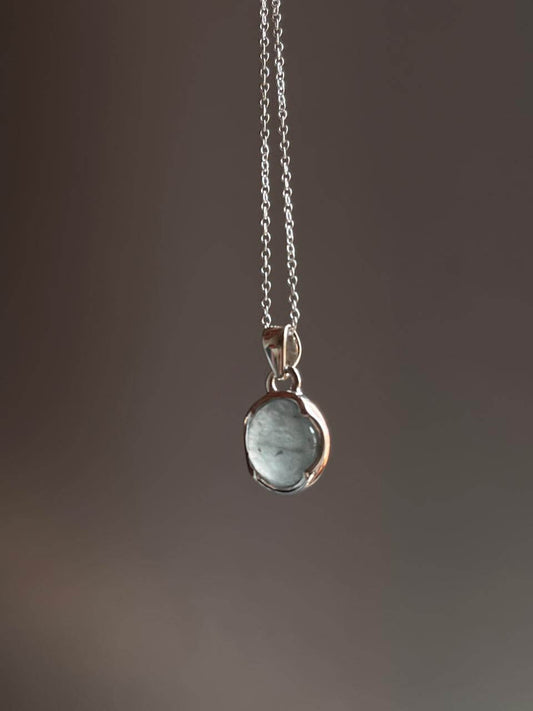 Sterling silver aquamarine pendant with medium oval-shaped stone